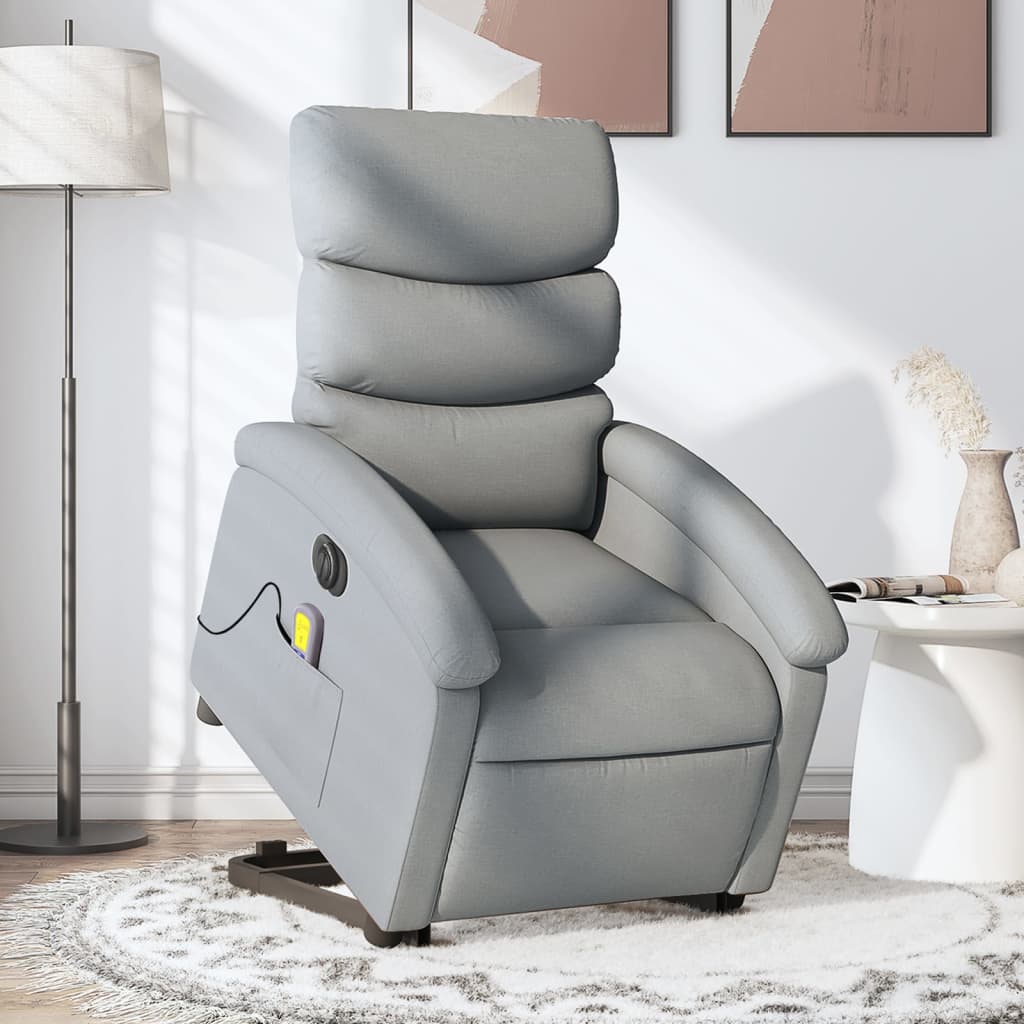 Electric Stand up Massage Recliner Chair Light Gray Fabric