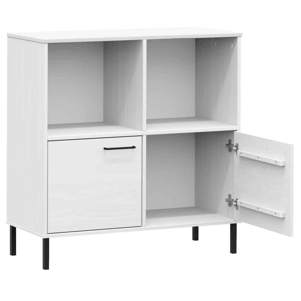 Bookcase with Metal Legs White 35.4"x13.8"x35.6" Solid Wood OSLO