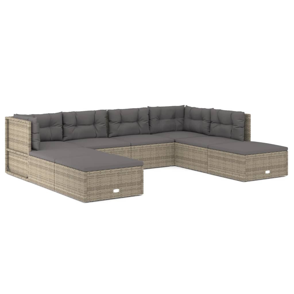 8 Piece Patio Lounge Set with Cushions Gray Poly Rattan