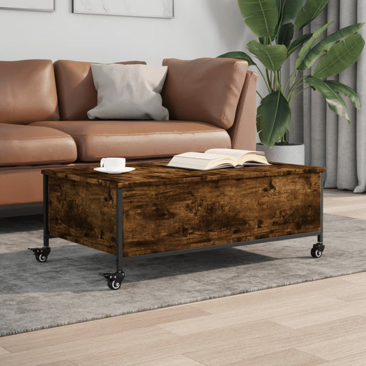 Coffee Table with Wheels Smoked Oak 35.8"x21.7"x13.4" Engineered Wood