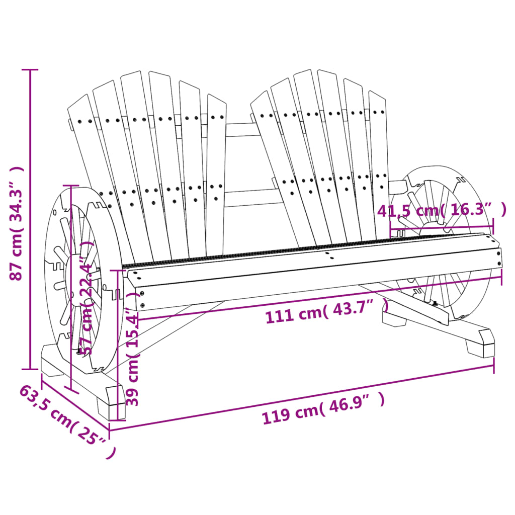 Patio Adirondack Chair 2-Seater Solid Wood Fir