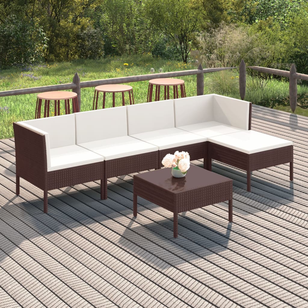 6 Piece Patio Lounge Set with Cushions Poly Rattan Brown