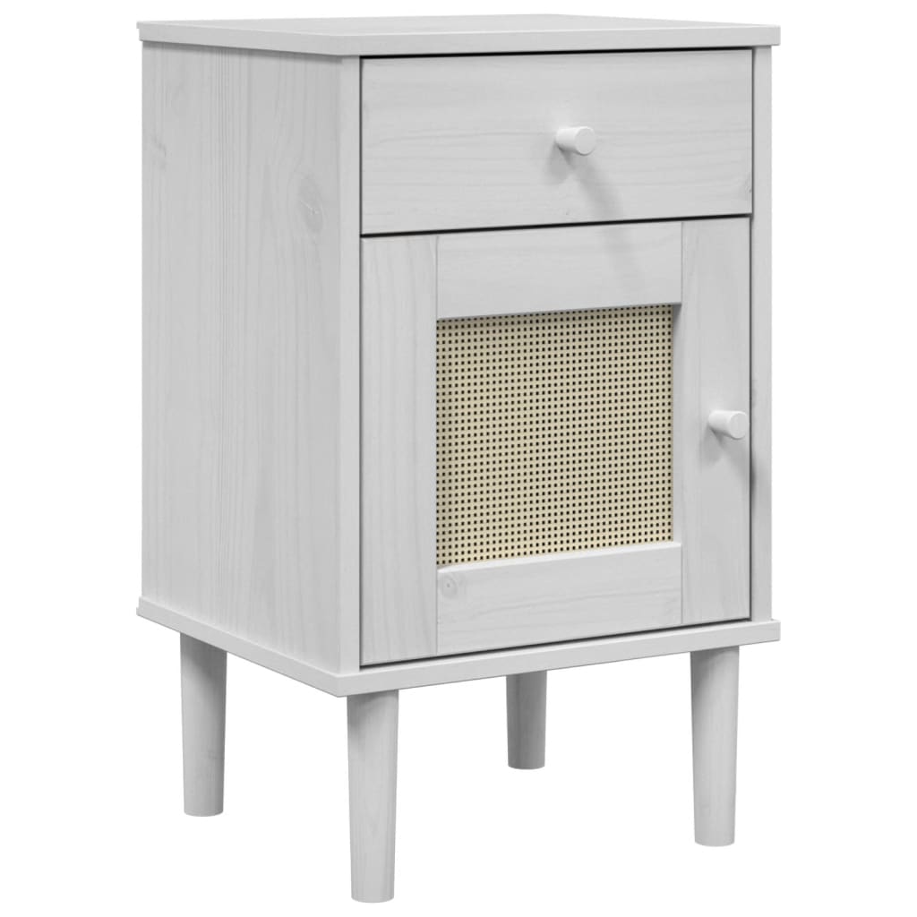 Bedside Cabinet SENJA Rattan Look White 15.7"x13.8"x25.6" Solid Wood Pine