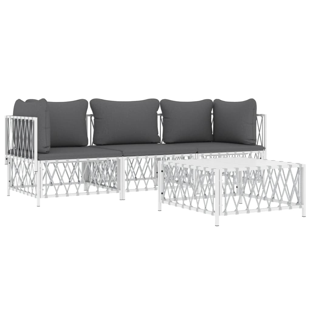 4 Piece Patio Lounge Set with Cushions White Steel