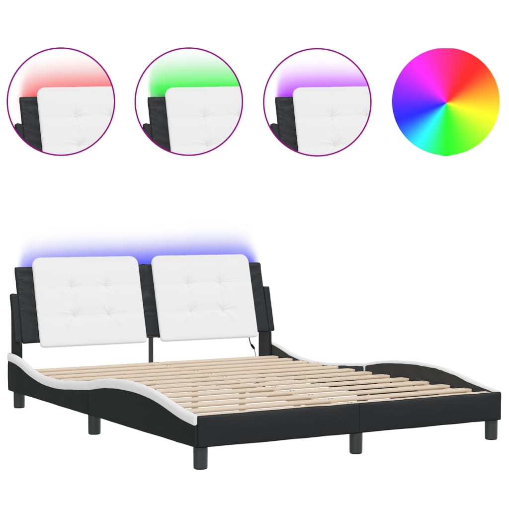 Bed Frame with LED without Mattress Black and White 59.8"x79.9"