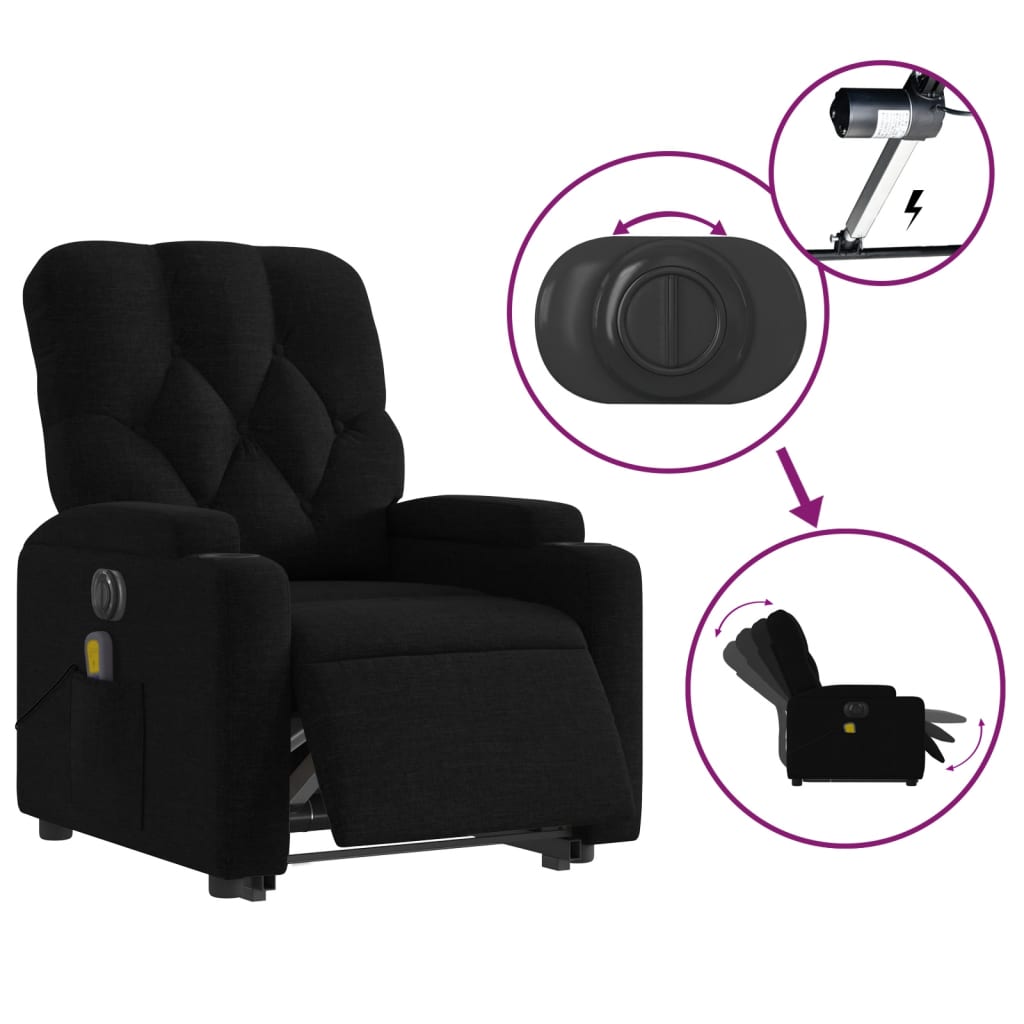 Electric Stand up Massage Recliner Chair Black Fabric