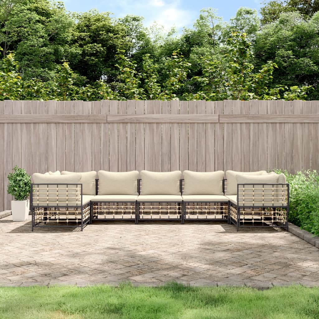 7 Piece Patio Lounge Set with Cushions Anthracite Poly Rattan