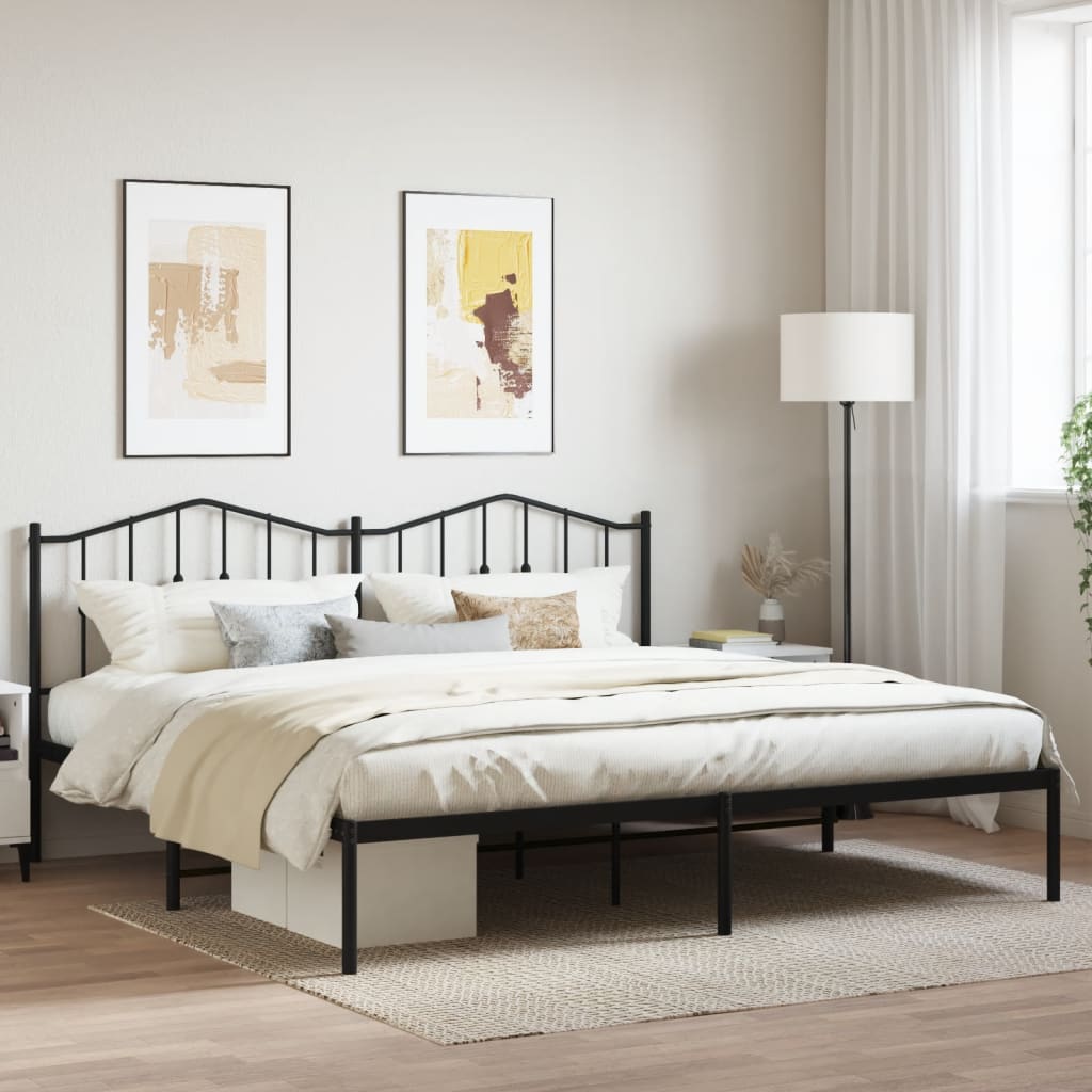 Metal Bed Frame without Mattress with Headboard Black 76"x79.9"