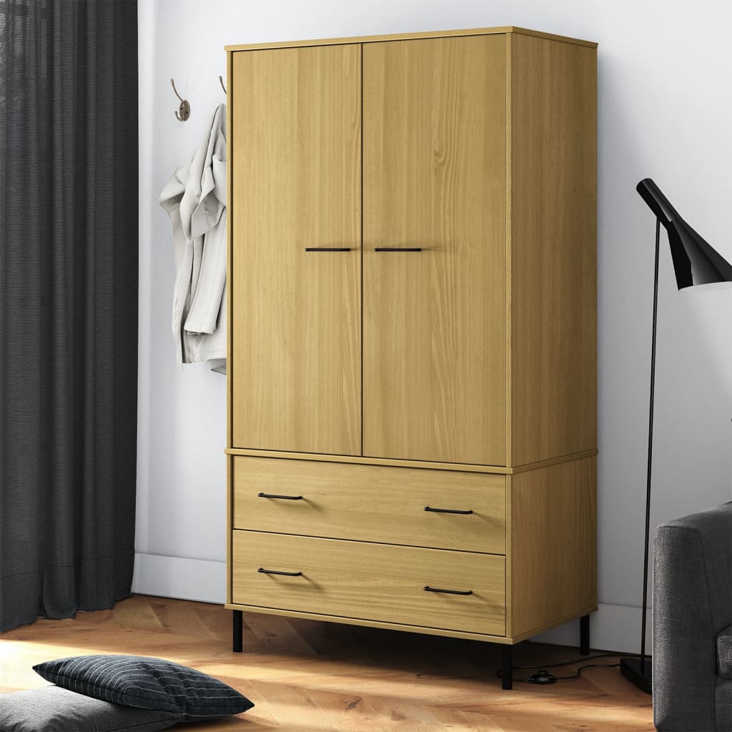 Wardrobe with Metal Legs White 35.4"x21.7"x67.9" Solid Wood OSLO