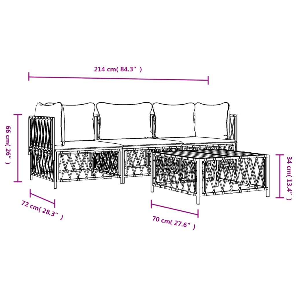 4 Piece Patio Lounge Set with Cushions White Steel