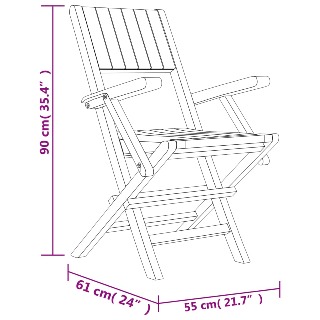 Folding Patio Chairs 2 pcs 21.7"x24"x35.4" Solid Wood Teak