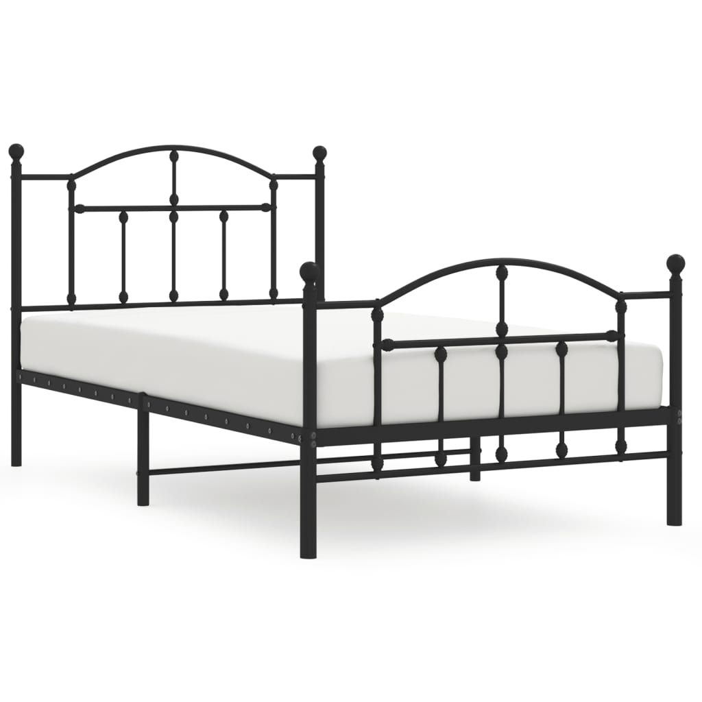 Metal Bed Frame without Mattress with Footboard Black 39.4"x74.8"