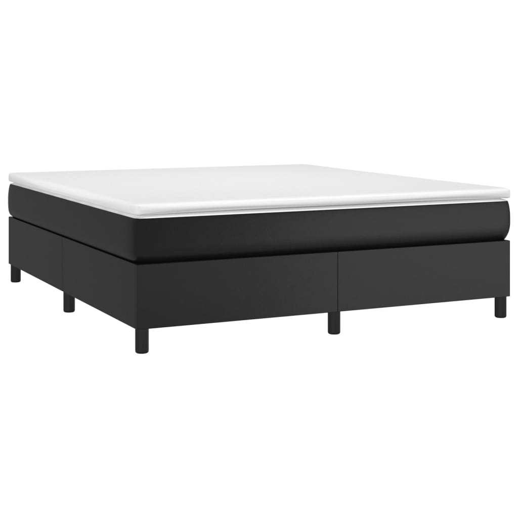 Box Spring Bed with Mattress Black 76"x79.9" King Faux Leather