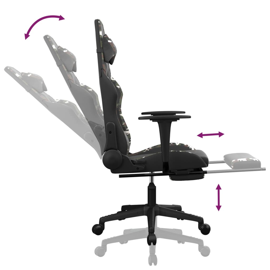 Gaming Chair with Footrest Black and Camouflage Faux Leather