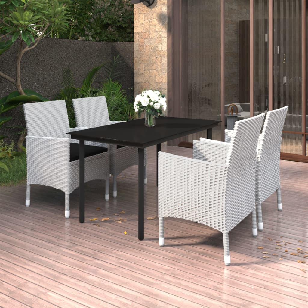 5 Piece Patio Dining Set with Cushions Poly Rattan and Glass