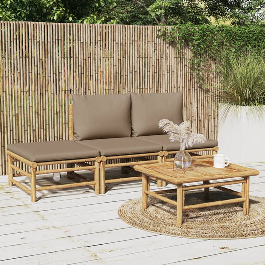 4 Piece Patio Lounge Set with Taupe Cushions Bamboo