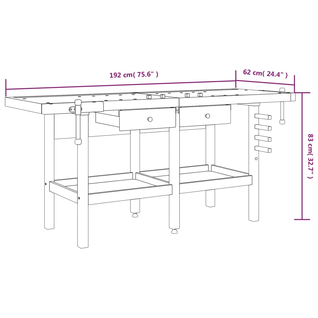 Workbench with Drawers and Vices 75.6"x24.4"x32.7" Solid Wood Acacia