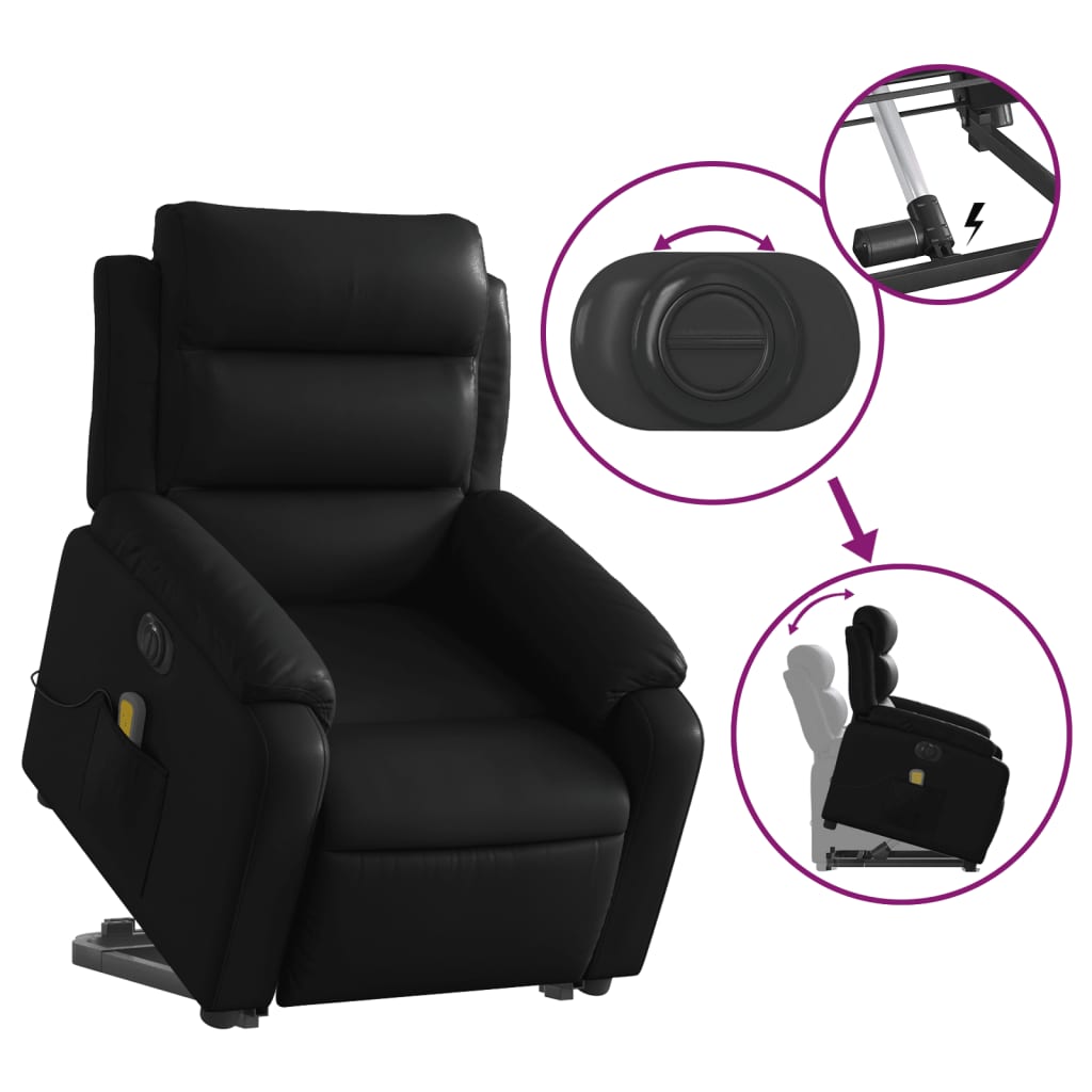 Electric Stand up Massage Recliner Chair Black Faux Leather