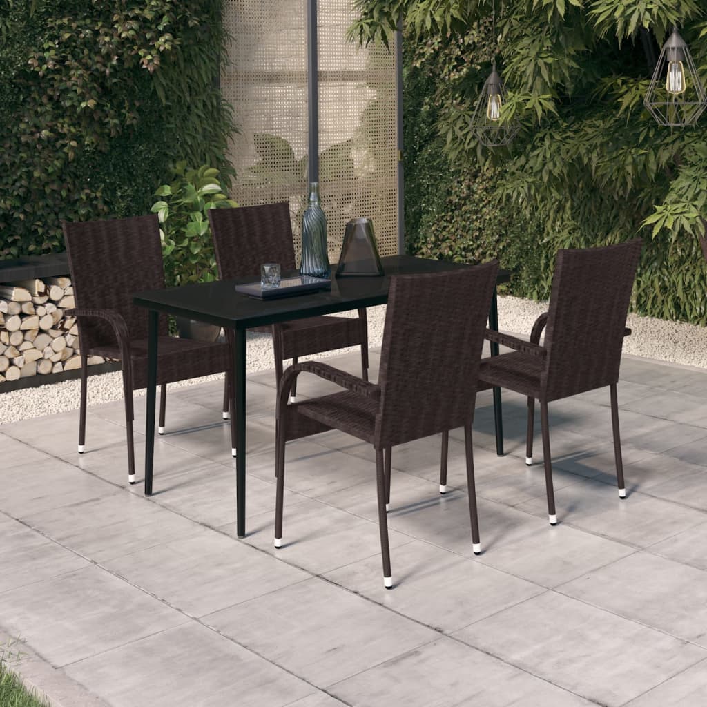 5 Piece Patio Dining Set Brown and Black