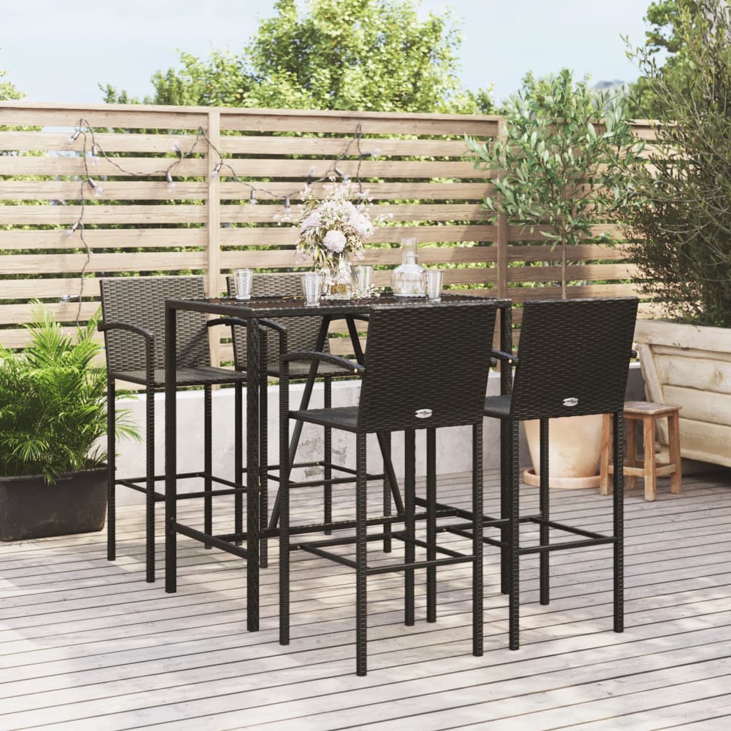 5 Piece Patio Bar Set Black Poly Rattan