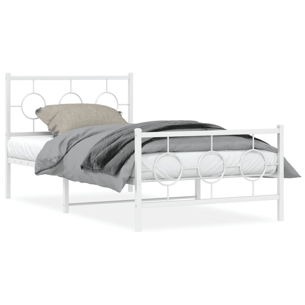 Metal Bed Frame without Mattress with Footboard White 39.4"x78.7"