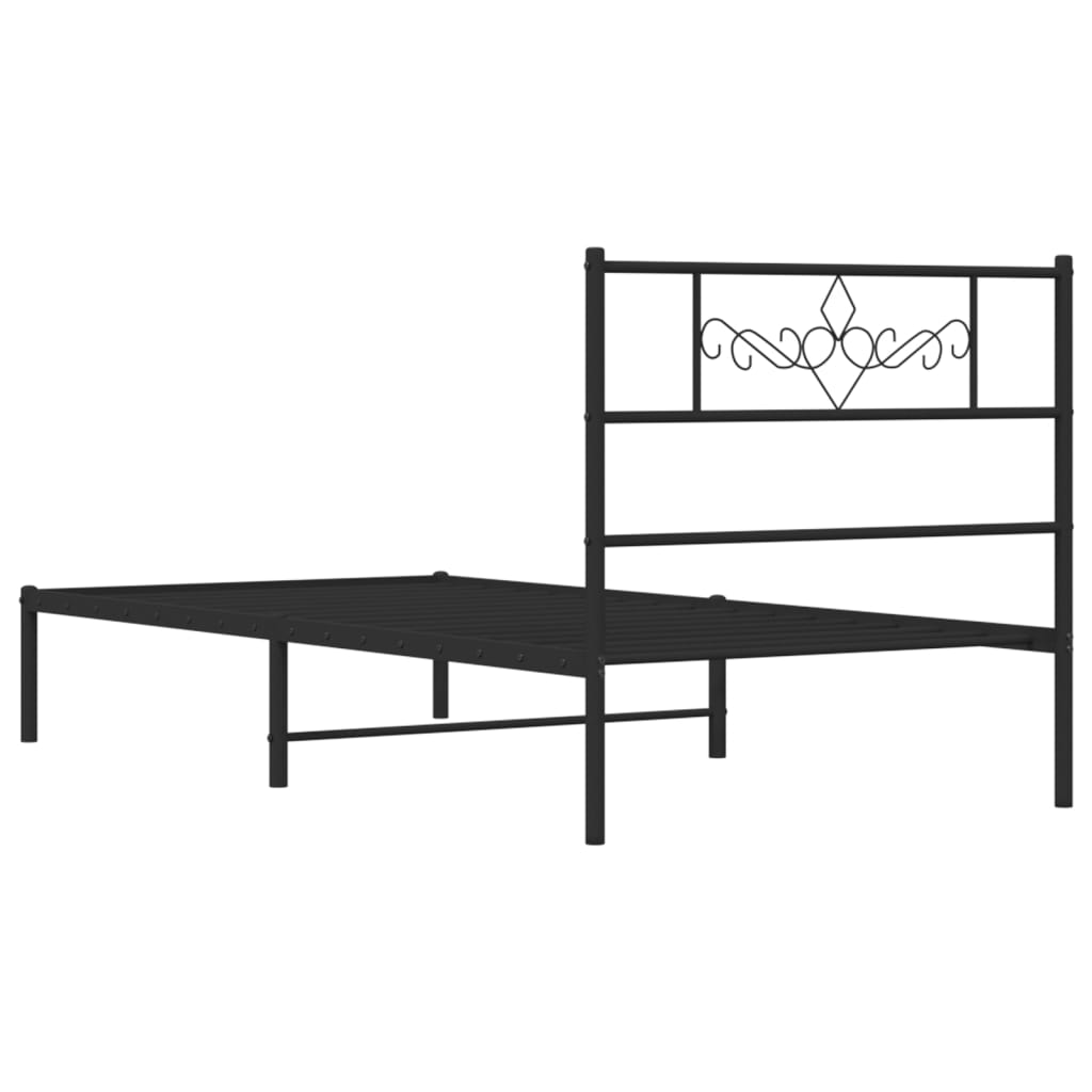 Metal Bed Frame without Mattress with Headboard Black 39.4"x74.8"