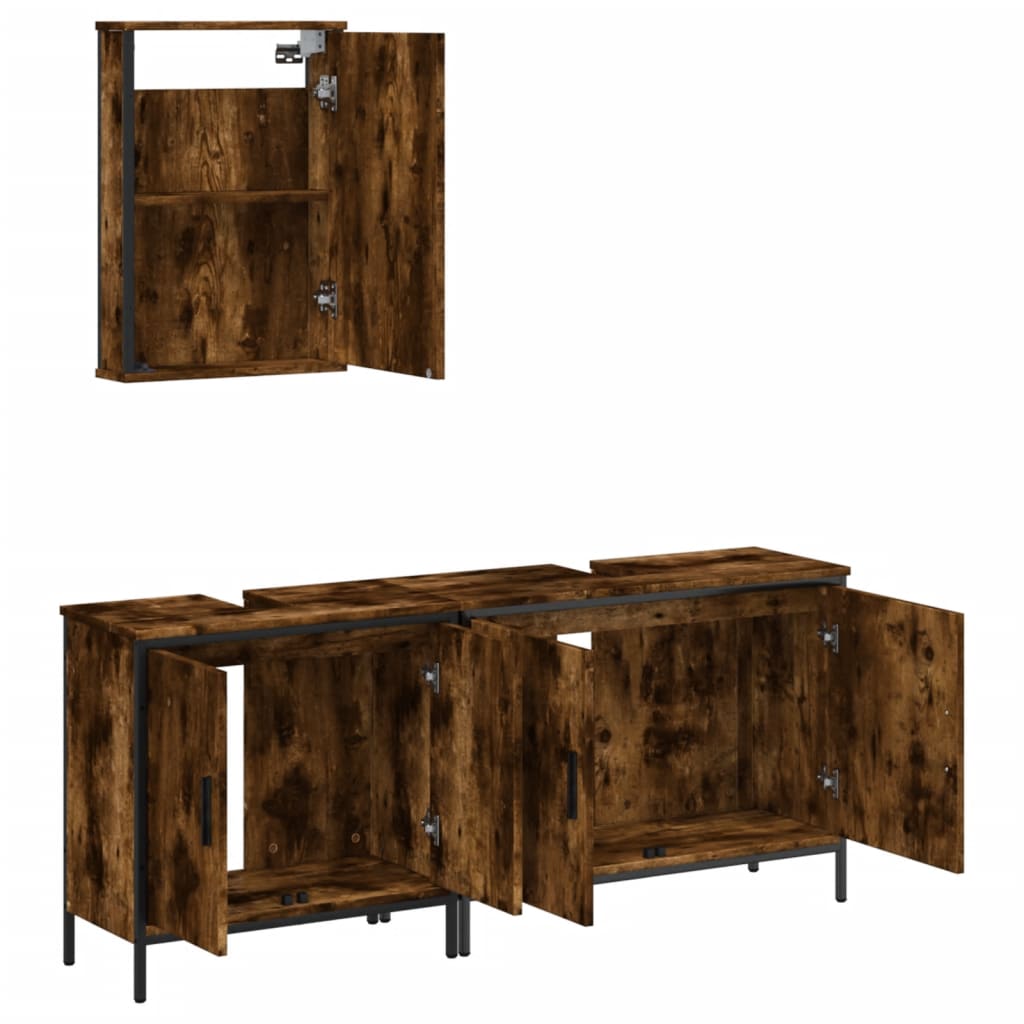 3 Piece Bathroom Furniture Set Smoked Oak Engineered Wood