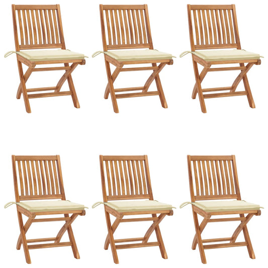 Folding Patio Chairs with Cushions 6 pcs Solid Teak Wood