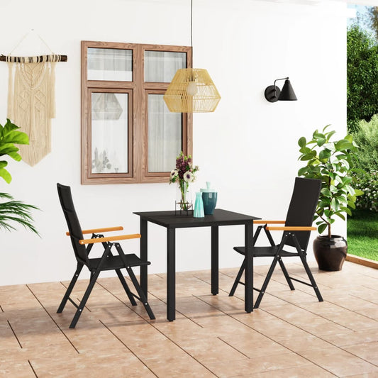 3 Piece Patio Dining Set Black and Brown