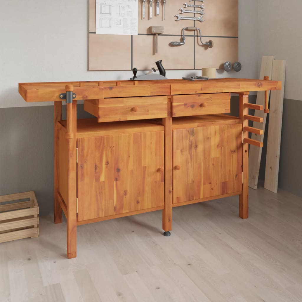 Workbench with Drawers and Vices 63.8"x24.4"x32.7" Solid Wood Acacia