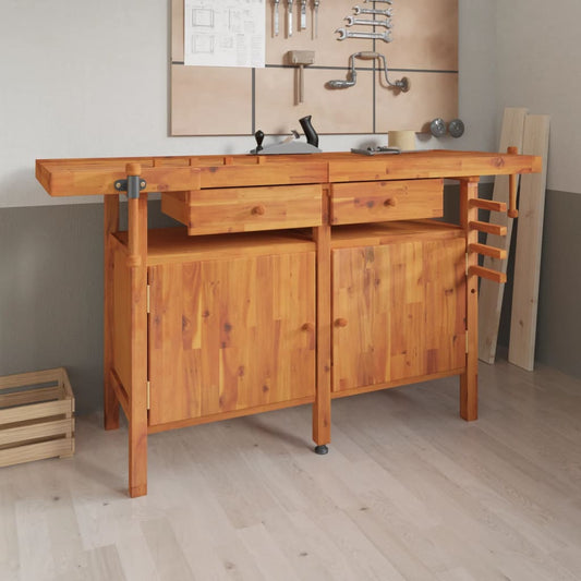 Workbench with Drawers and Vices 63.8"x24.4"x32.7" Solid Wood Acacia