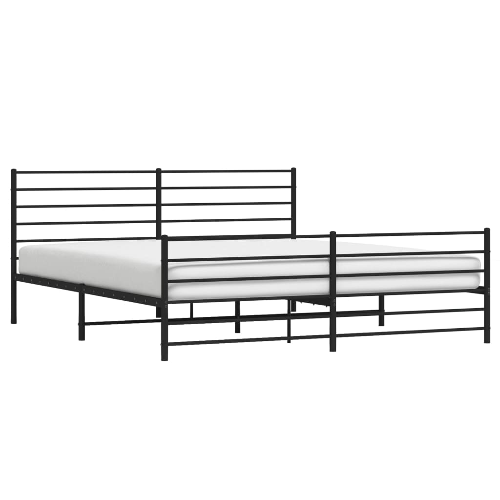 Metal Bed Frame without Mattress with Footboard Black 76"x79.9"