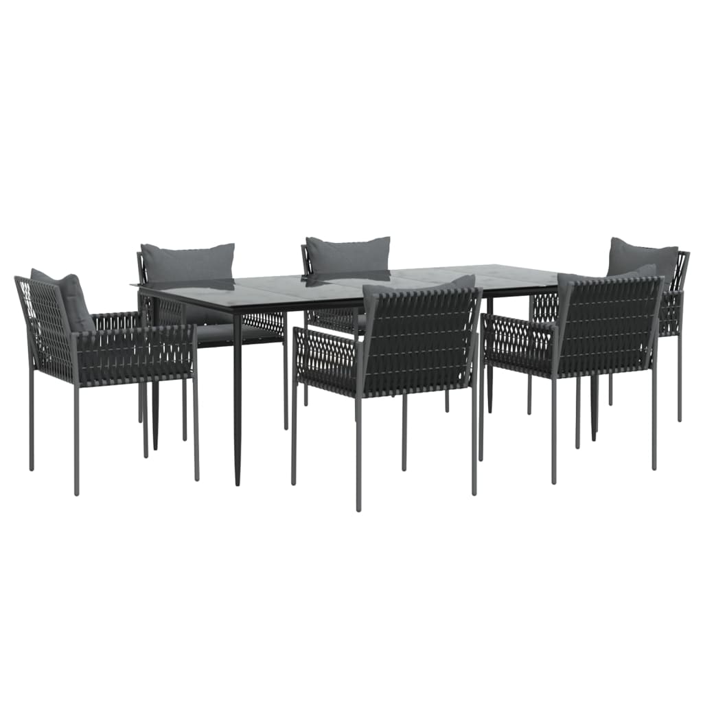 7 Piece Patio Dining Set with Cushions Poly Rattan and Steel