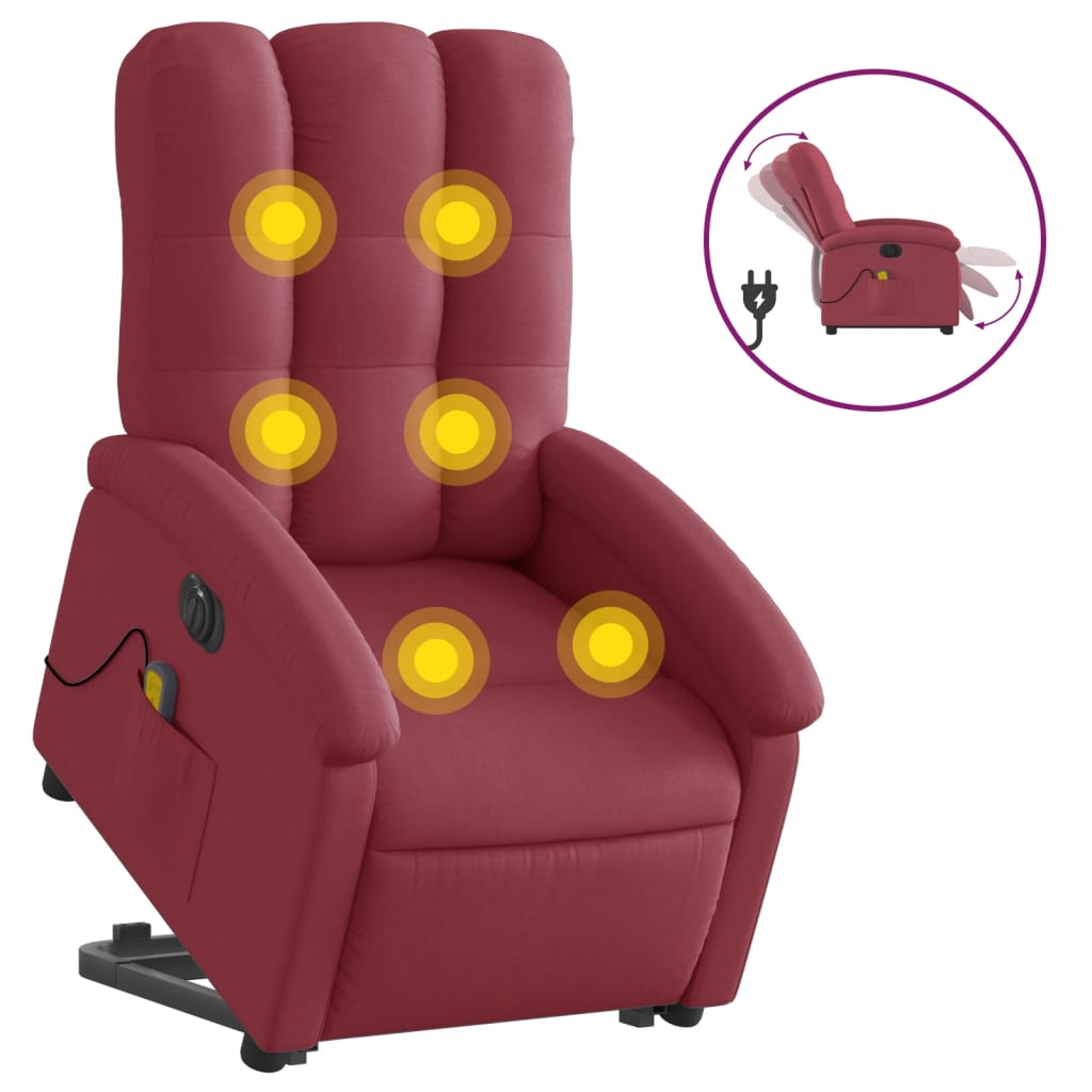 Electric Stand up Massage Recliner Chair Wine Red Fabric