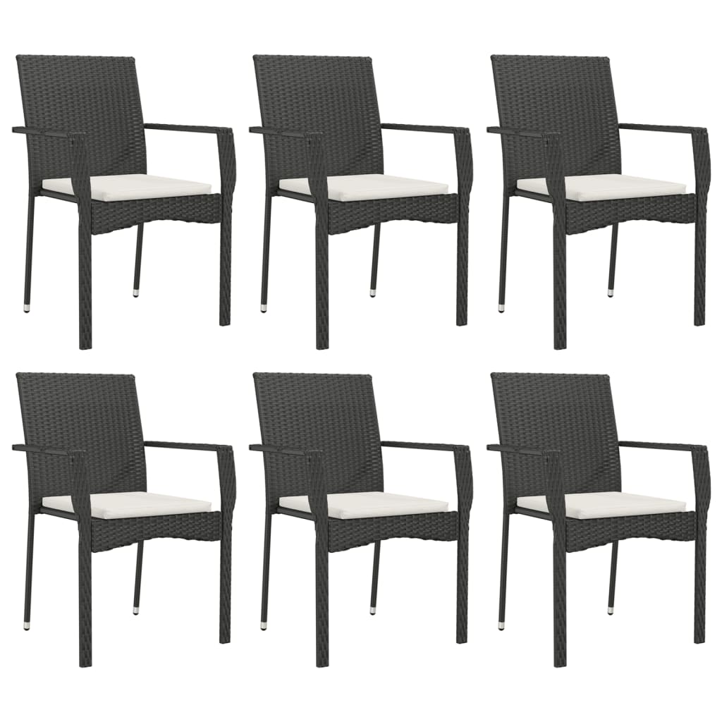 7 Piece Patio Dining Set with Cushions Black Poly Rattan