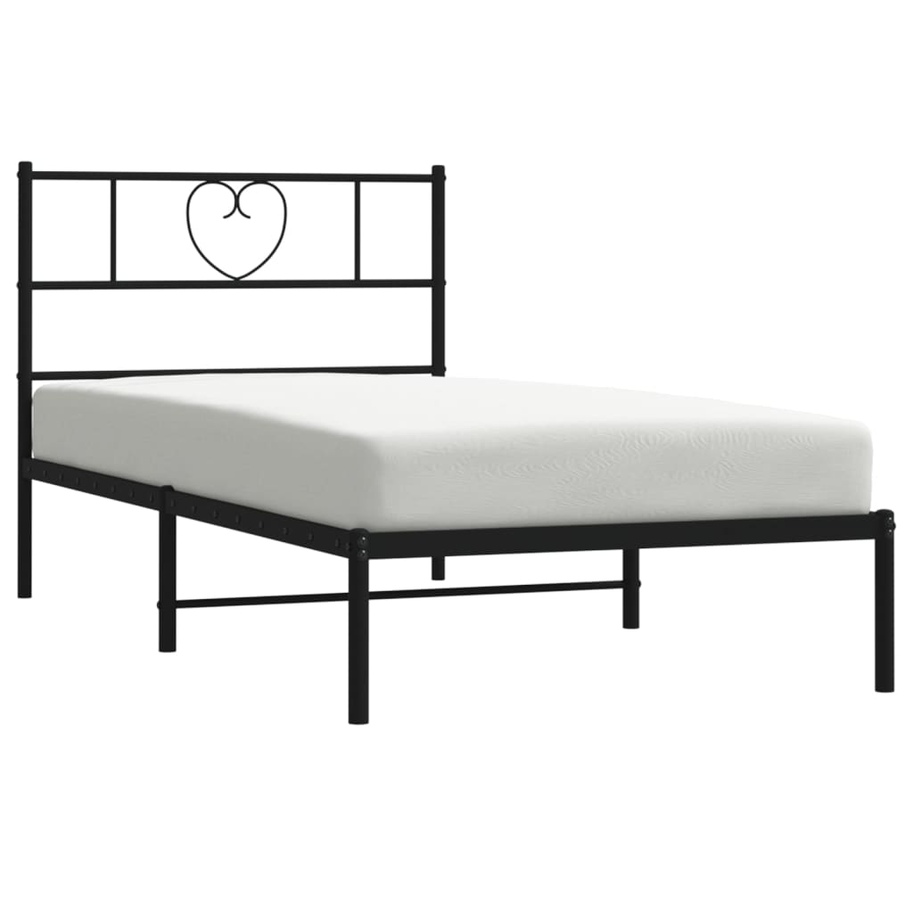 Metal Bed Frame without Mattress with Headboard Black 39.4"x74.8"