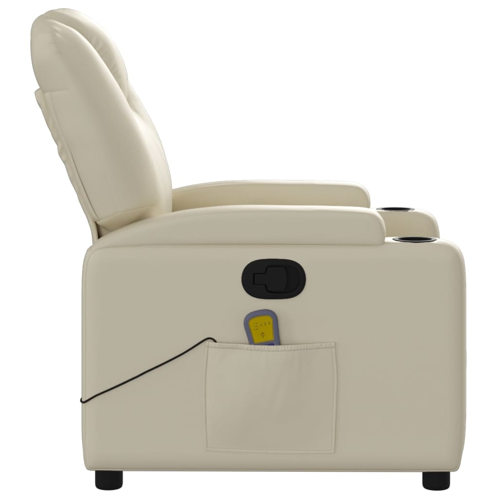 Massage Recliner Chair Cream Faux Leather