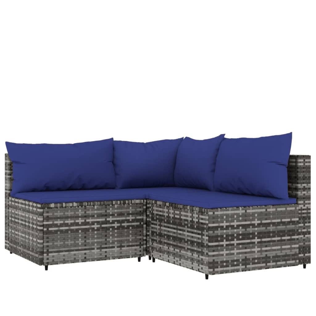 3 Piece Patio Lounge Set with Cushions Gray Poly Rattan