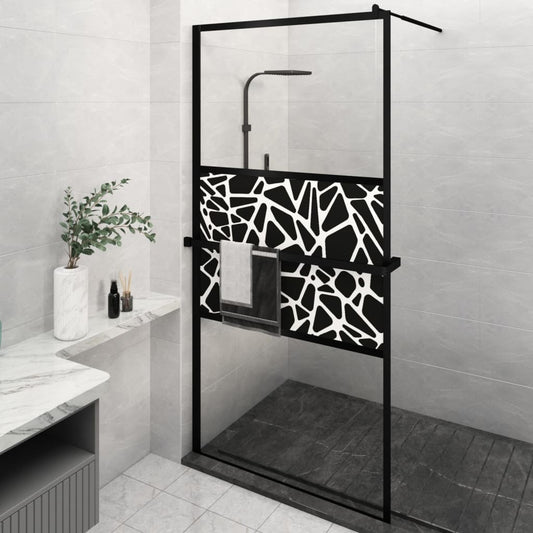 Walk-in Shower Wall with Shelf Black 45.3"x76.8" ESG Glass&Aluminum