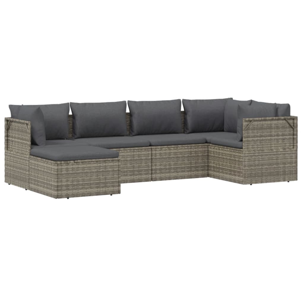 6 Piece Patio Lounge Set with Cushions Gray Poly Rattan