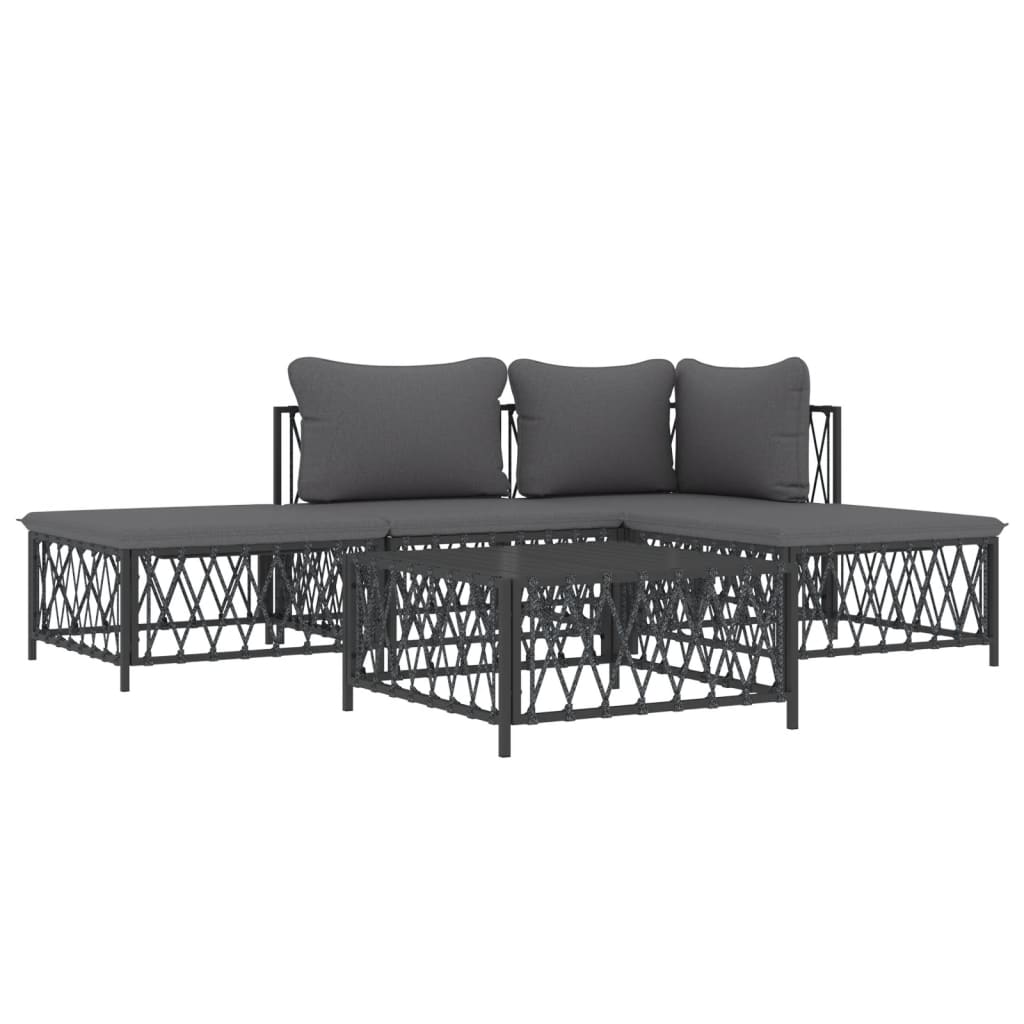 5 Piece Patio Lounge Set with Cushions Anthracite Steel