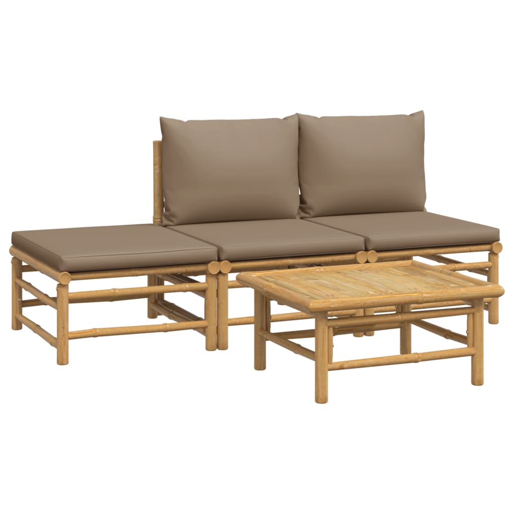 4 Piece Patio Lounge Set with Taupe Cushions Bamboo