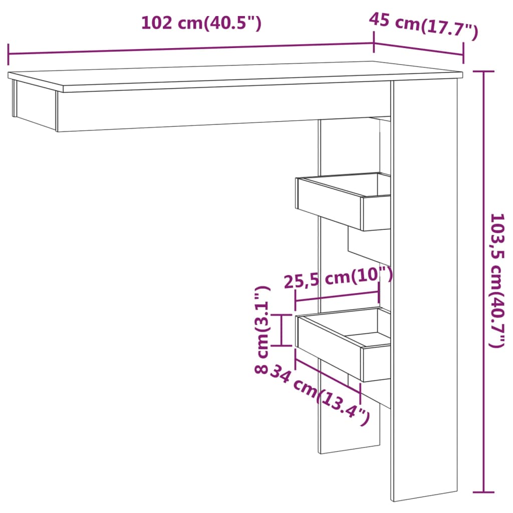 Wall Bar Table High Gloss White 40.2"x17.7"x40.7" Engineered Wood