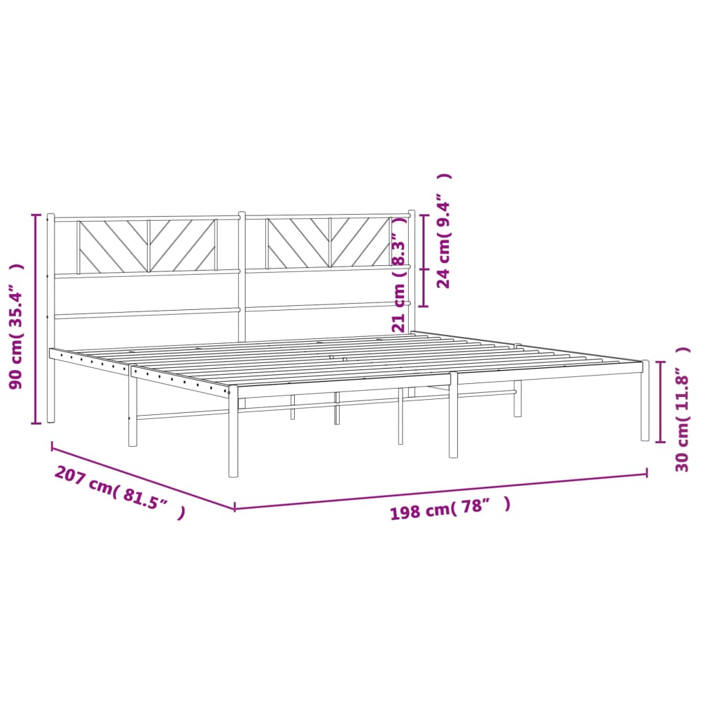 Metal Bed Frame without Mattress with Headboard Black 76"x79.9"