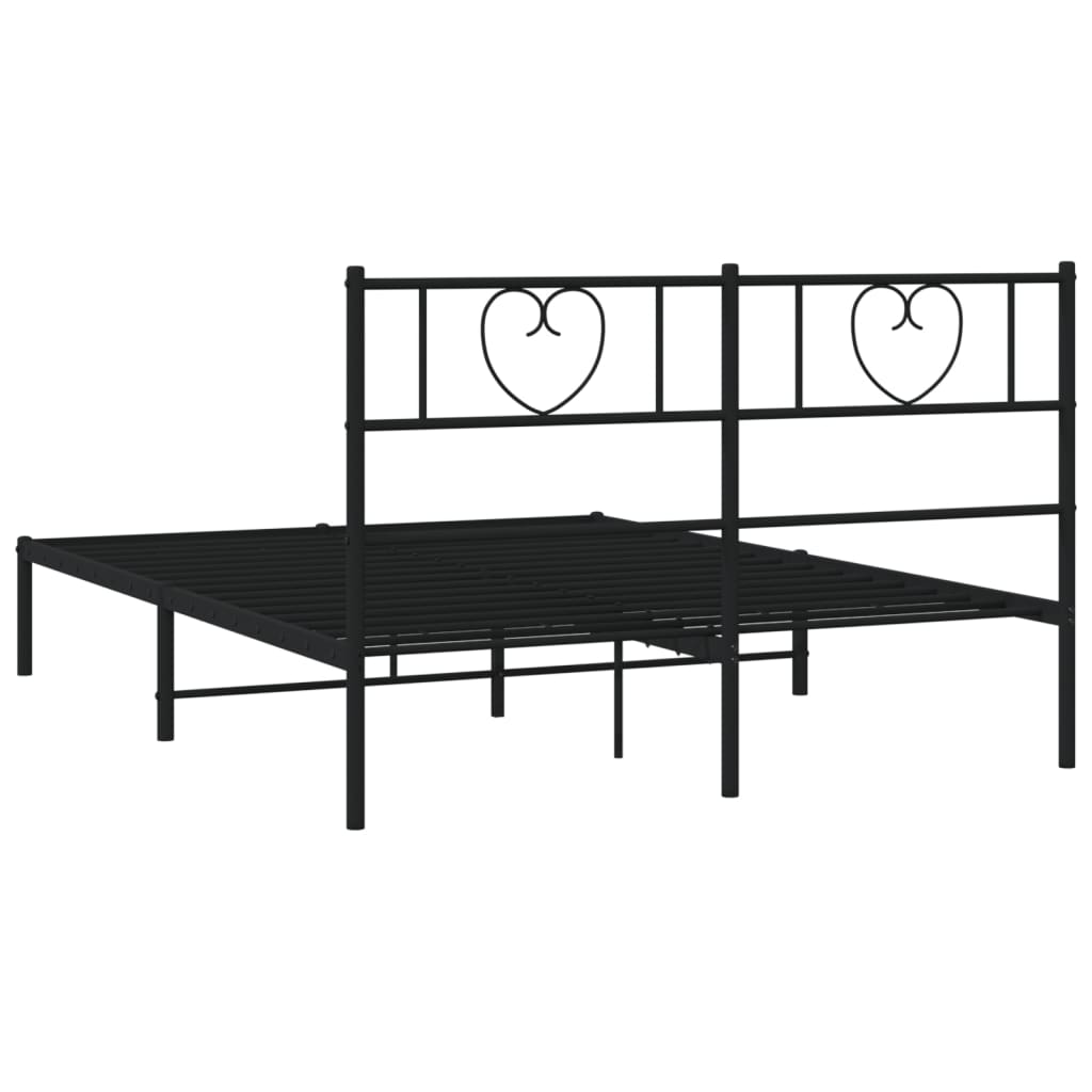 Metal Bed Frame without Mattress with Headboard Black 53.1"x74.8"