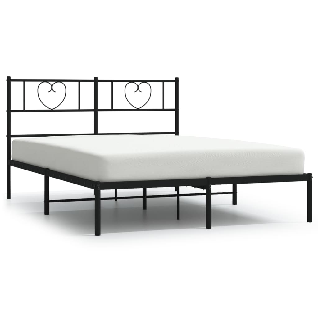 Metal Bed Frame without Mattress with Headboard Black 53.1"x74.8"