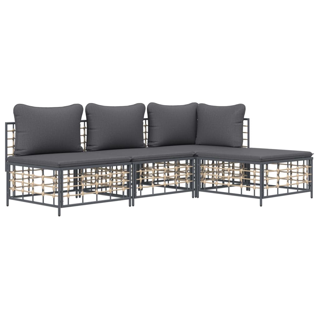 4 Piece Patio Lounge Set with Cushions Anthracite Poly Rattan