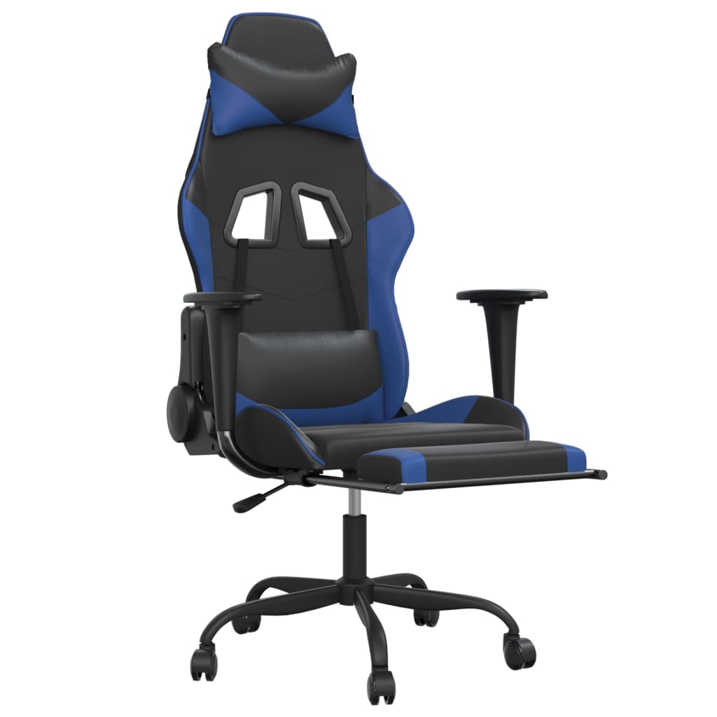 Massage Gaming Chair with Footrest Black&Blue Faux Leather