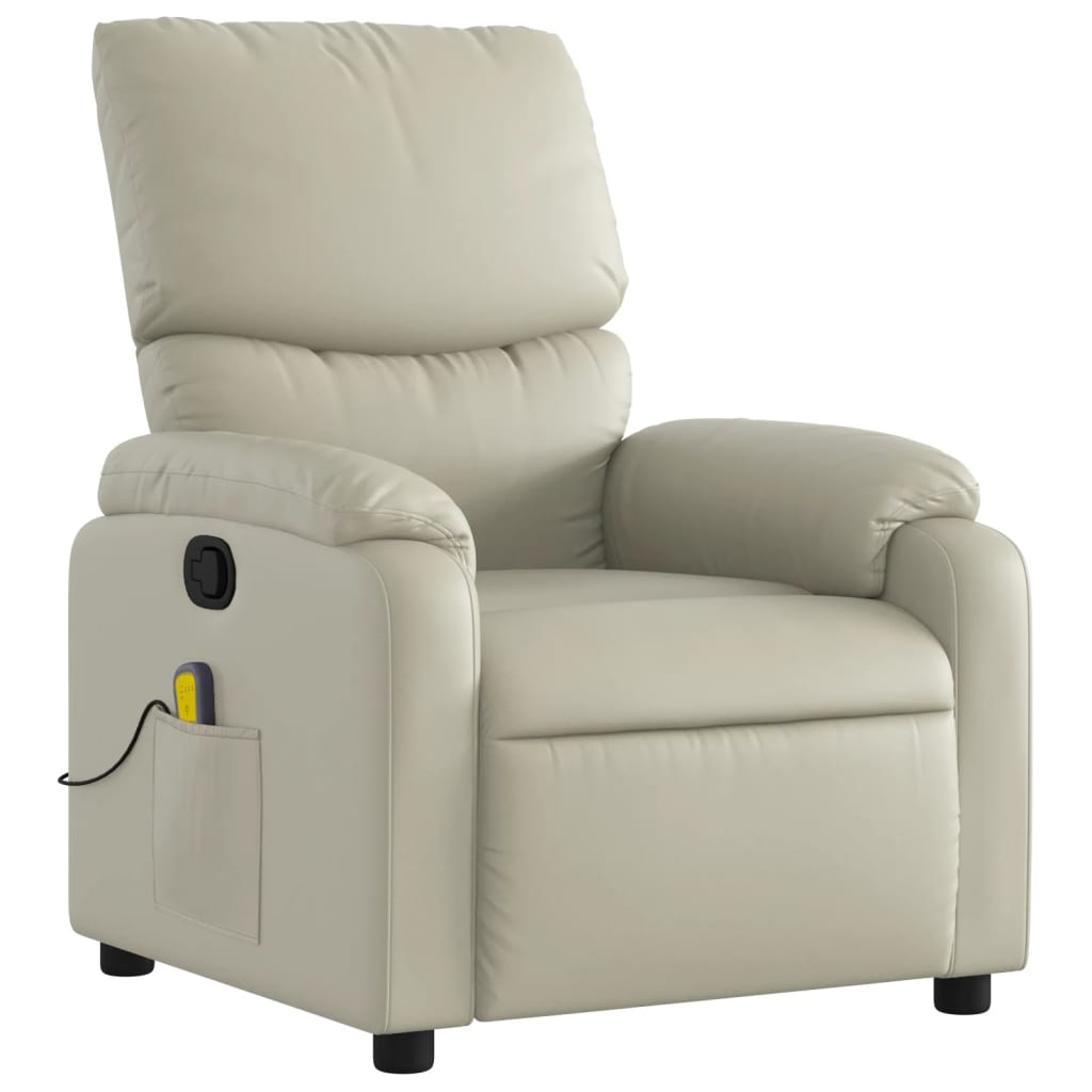 Massage Recliner Chair Cream Faux Leather