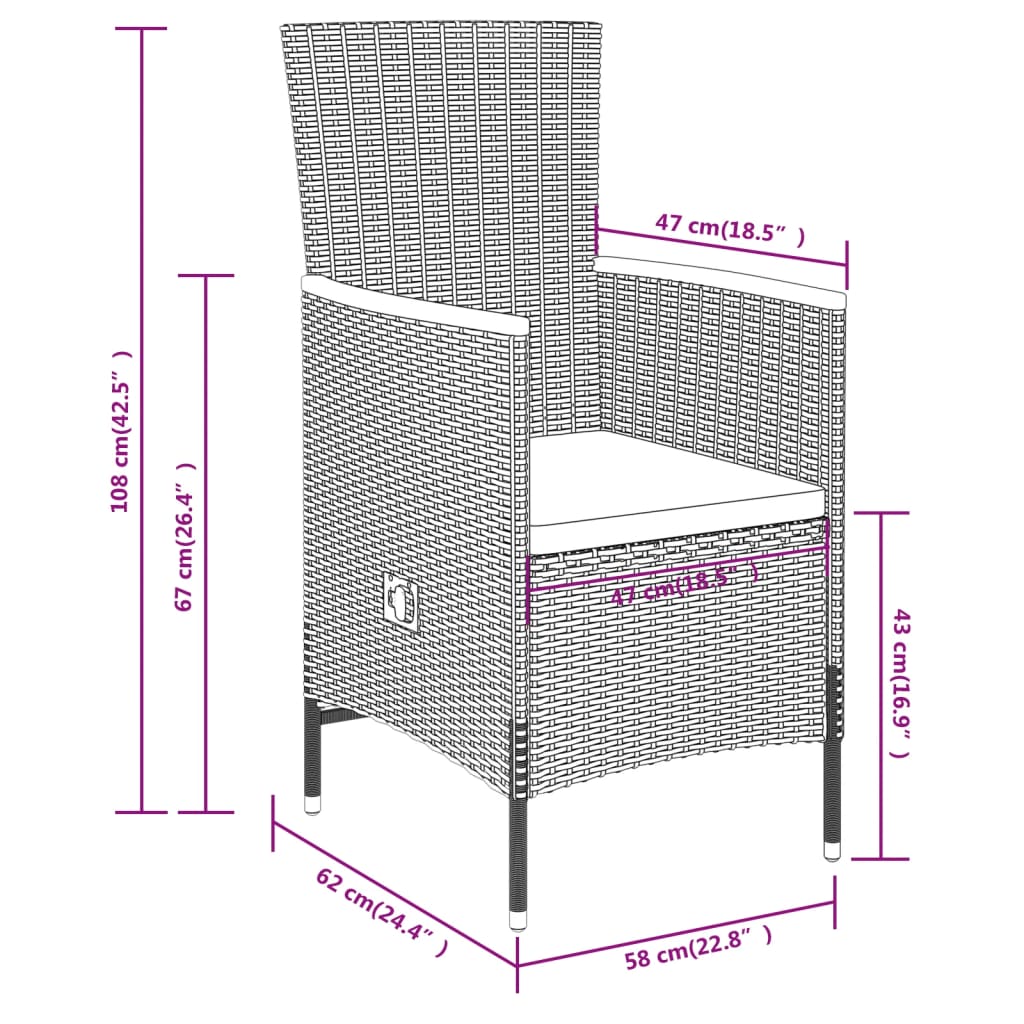 5 Piece Patio Dining Set with Cushions Gray